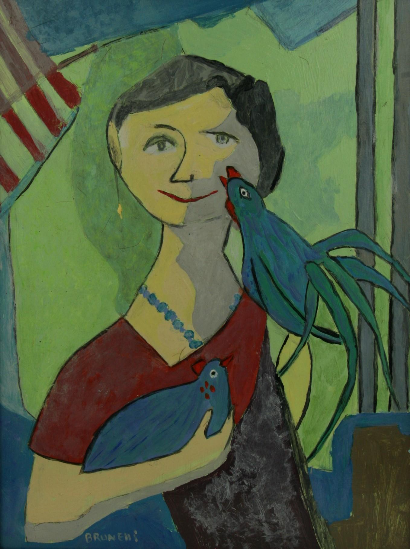 Blu surreale  Bird Lady  Astratto   Pittura 1980 - Abstract Painting Nero di brunelli
