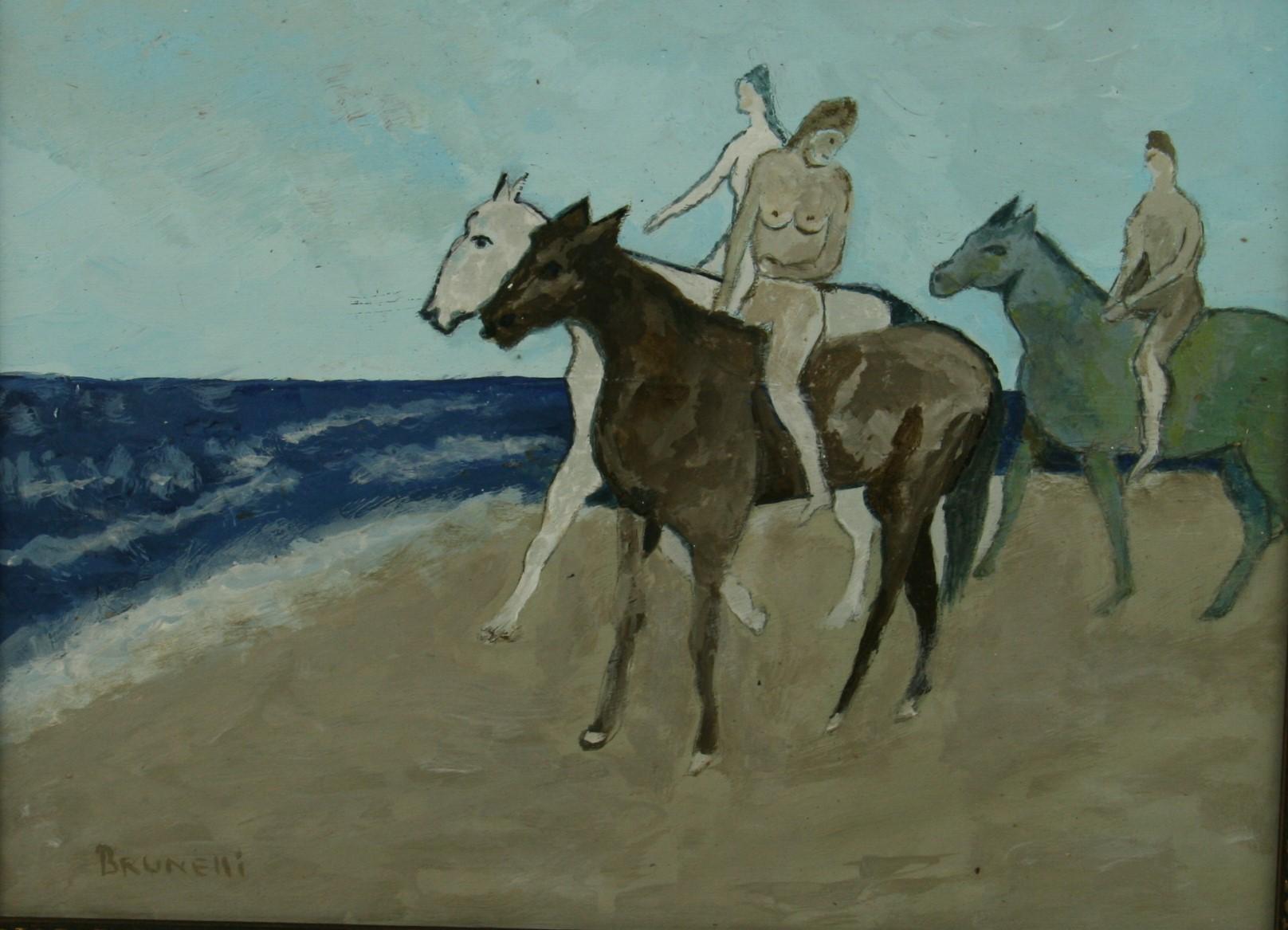 Pittura astratta equestre con nudo e schiena nuda - Painting di brunelli