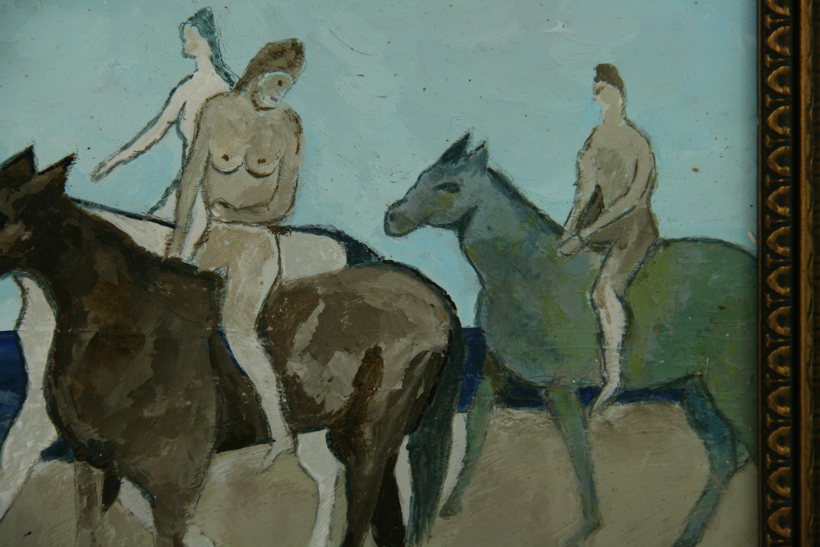 Pittura astratta equestre con nudo e schiena nuda in vendita 1