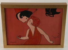 Head Over Heals In Love Acrylgemälde, Surrealistischer Stil, 1980er Jahre, Gerahmt