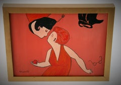 Head Over Heals In Love Acrylgemälde, Surrealistischer Stil, 1980er Jahre, Gerahmt