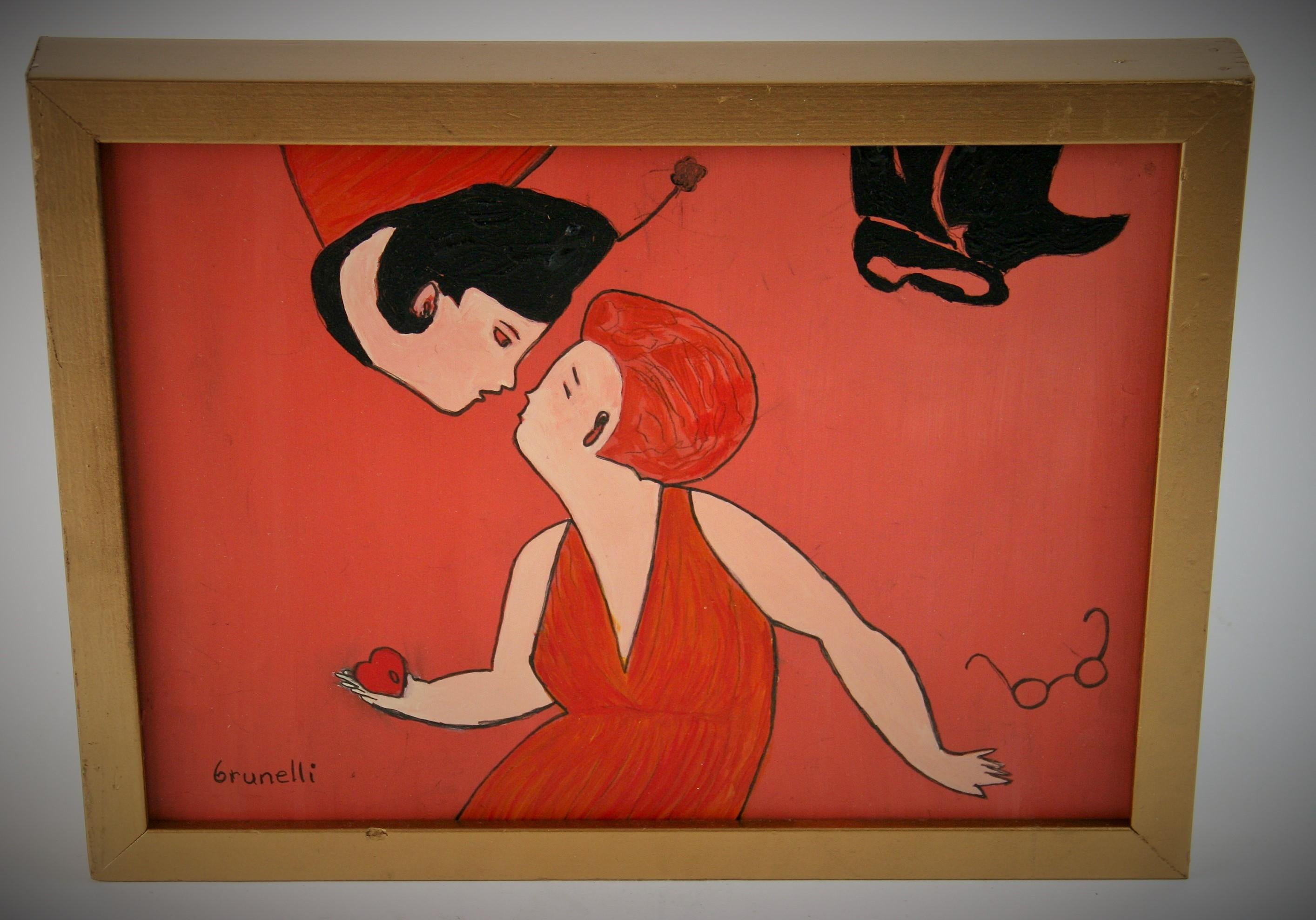 3772 Pintura acrílica surrealista figurativa sobre tabla de artista  por Brunelli