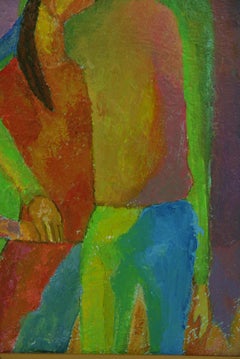 Cubic Young Lovers, Figural Oil Painting on Board, Framed, 2000s