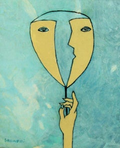 Surreal Acrylic Painting "Two Sides of Me", Framed, 1980, 12x13 in