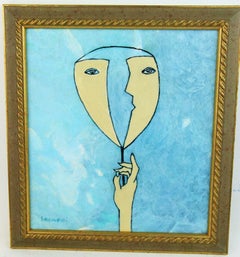 Surreal Acrylic Painting "Two Sides of Me", Framed, 1980, 12x13 in