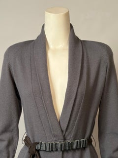 Brunello Cuccinelli Grey Cashmere Sweater Jacket with Beaded Suede Belt