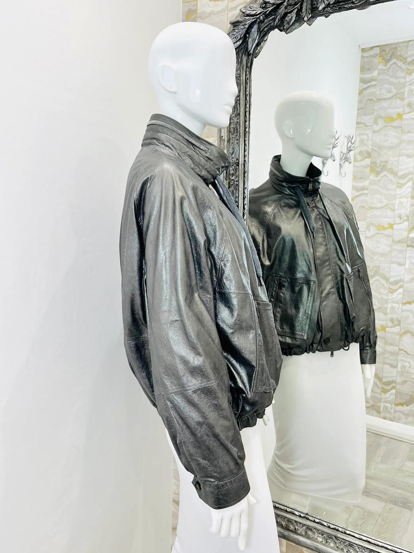 Gray Brunello Cuccinelli Metallic Leather & Mink Fur Jacket