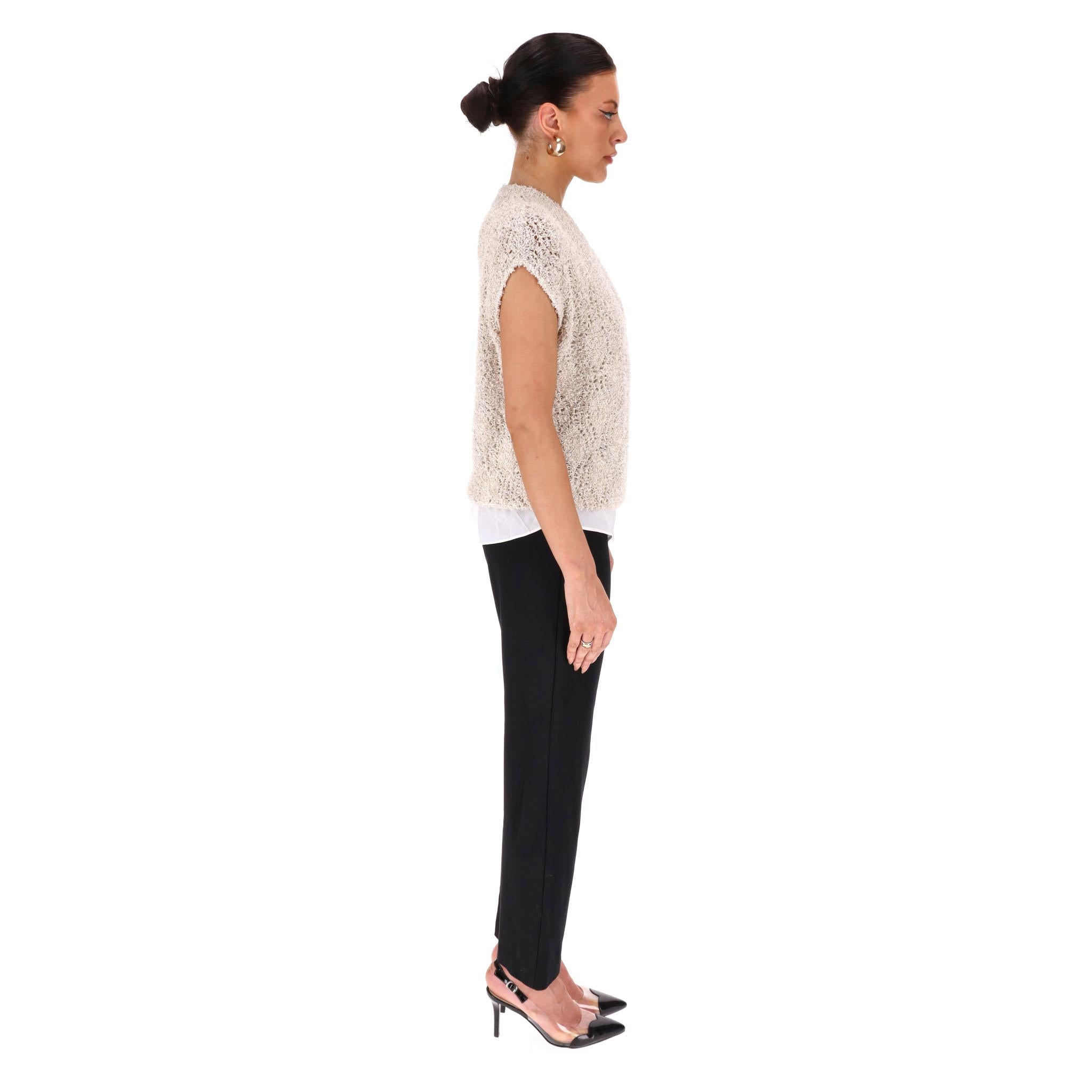 Beige Brunello Cuccinelli Textured Cotton & Silk Blend Jumper Top For Sale