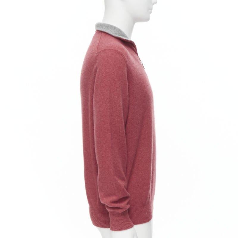 Brunello Cucinelli 100% cashmere, maglione con collo grigio e mezza zip EU52 XL In condizioni ottime in vendita a Hong Kong, NT