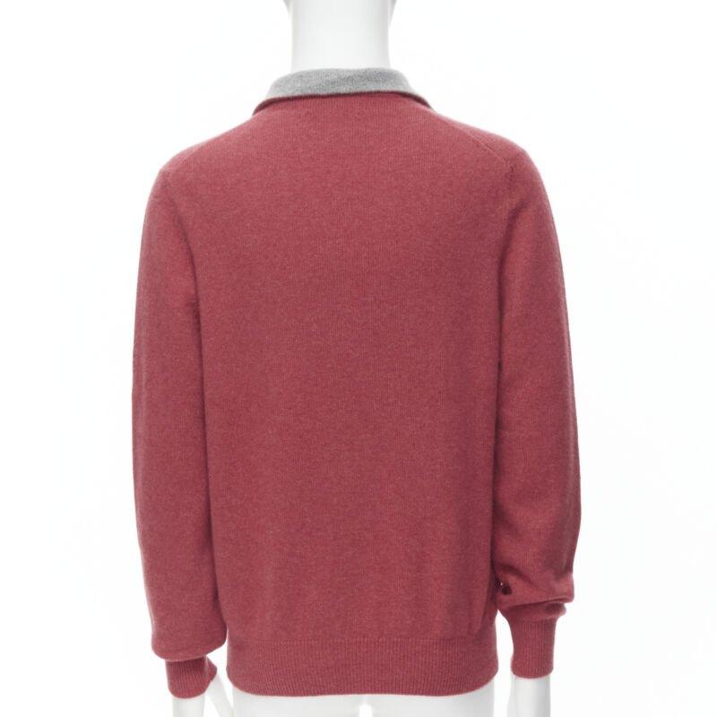 Uomo Brunello Cucinelli 100% cashmere, maglione con collo grigio e mezza zip EU52 XL in vendita