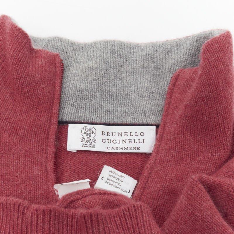 Brunello Cucinelli 100% cashmere, maglione con collo grigio e mezza zip EU52 XL in vendita 4