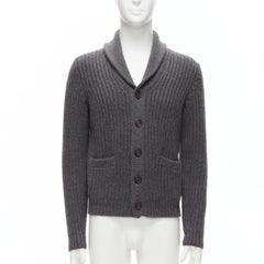 BRUNELLO CUCINELLI 100% cashmere grey shawl collar ribbed cardigan swater EU38 S