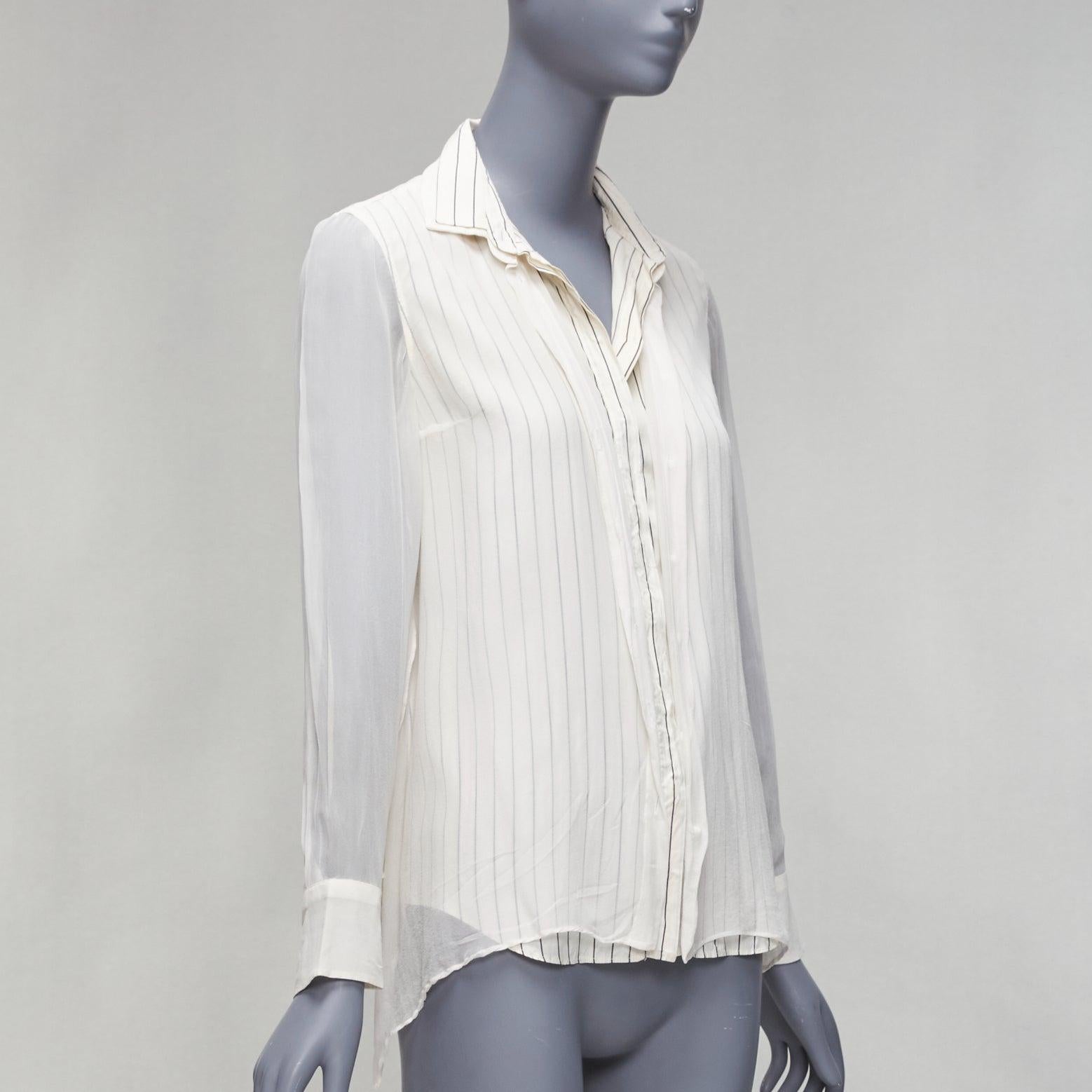Gray BRUNELLO CUCINELLI 100% silk cream grey layered panels sheer shirt XS For Sale