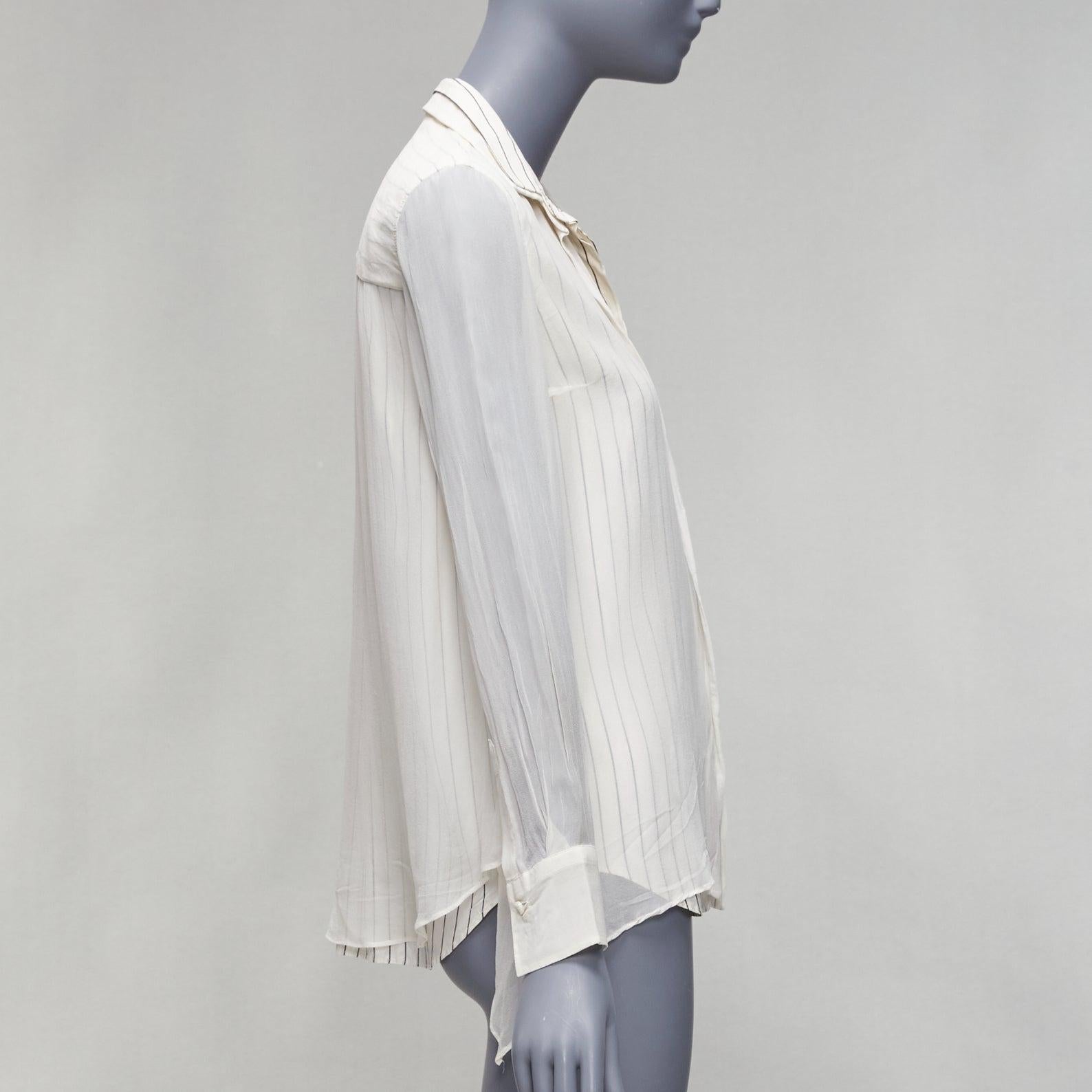 BRUNELLO CUCINELLI 100% silk cream grey layered panels sheer shirt XS In Good Condition For Sale In Hong Kong, NT