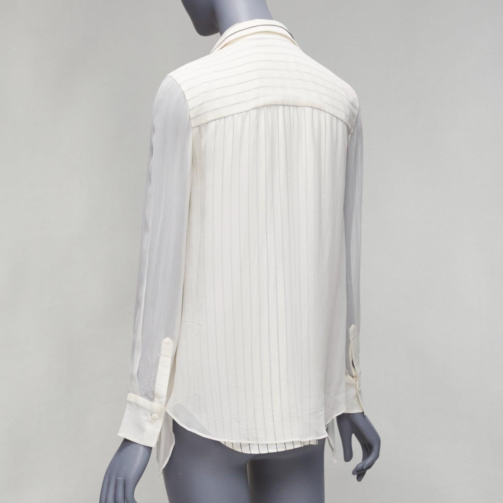 BRUNELLO CUCINELLI 100% silk cream grey layered panels sheer shirt XS For Sale 1