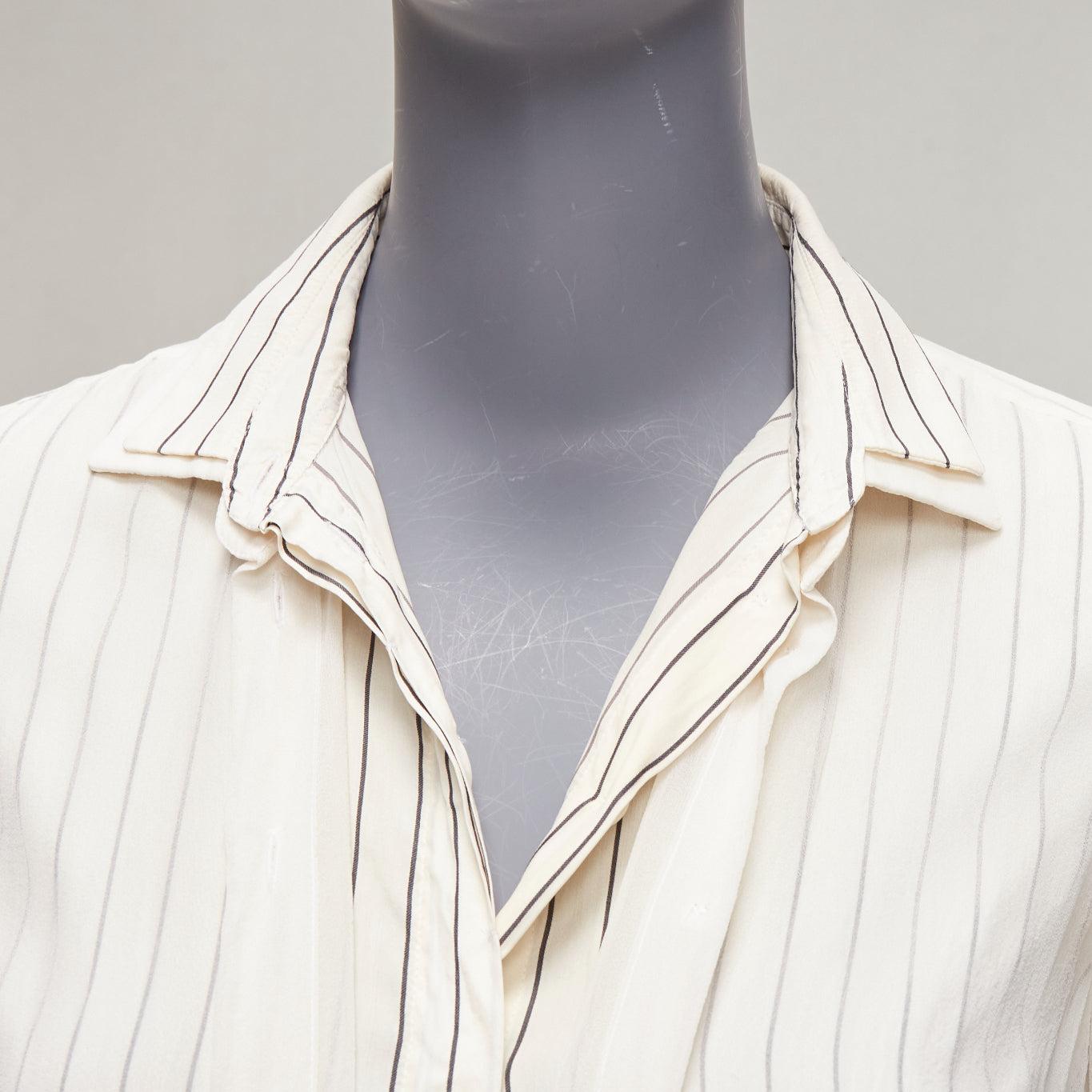 BRUNELLO CUCINELLI 100% silk cream grey layered panels sheer shirt XS For Sale 2