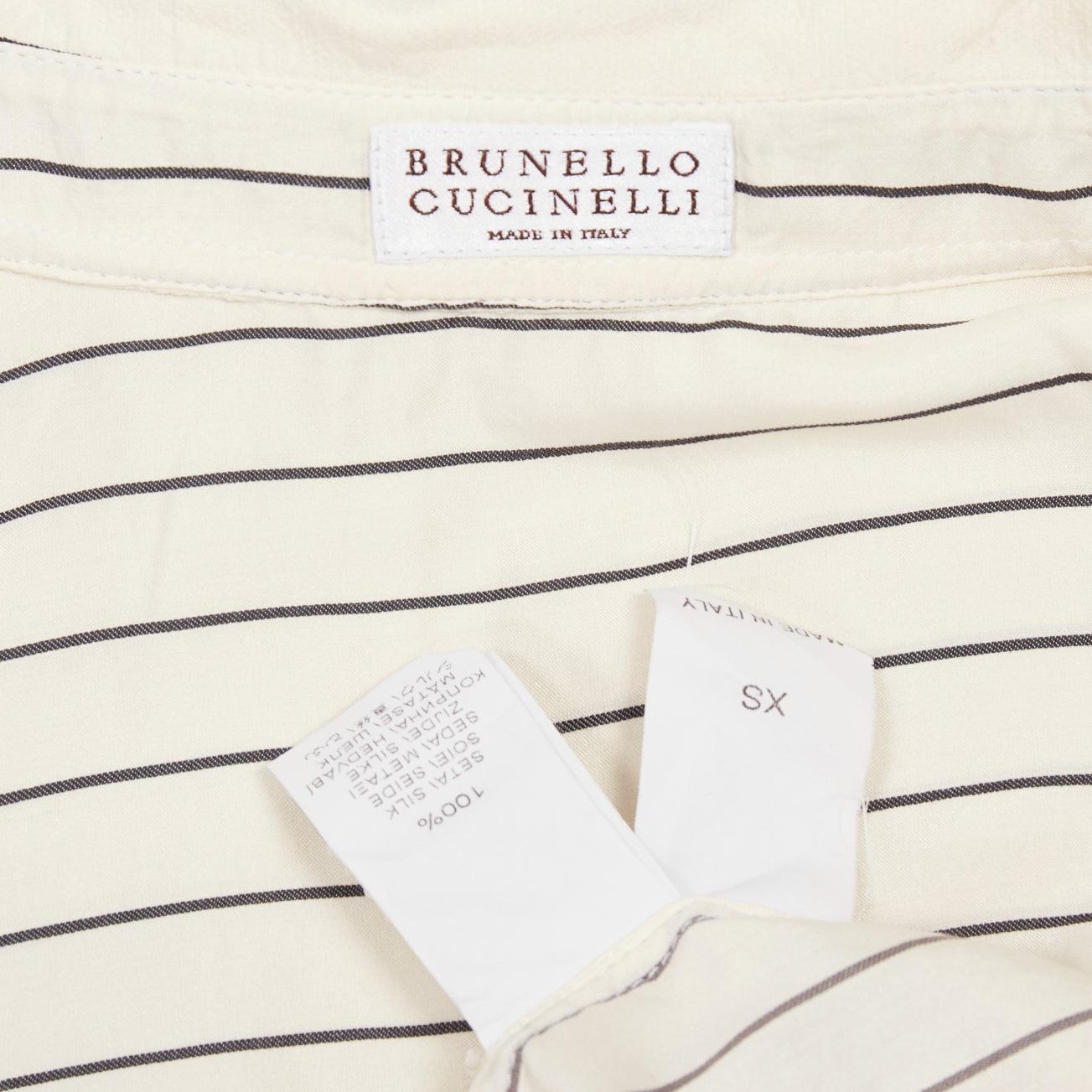 BRUNELLO CUCINELLI 100% silk cream grey layered panels sheer shirt XS For Sale 3