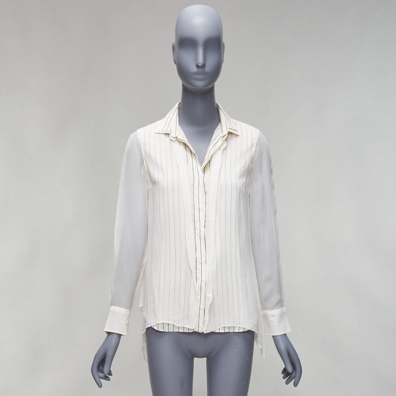 BRUNELLO CUCINELLI 100% silk cream grey layered panels sheer shirt XS For Sale 4