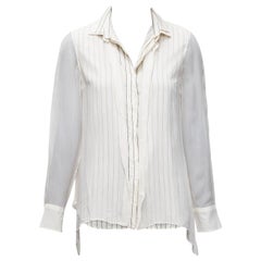 BRUNELLO CUCINELLI 100% seda gris crema paneles en capas camisa transparente XS