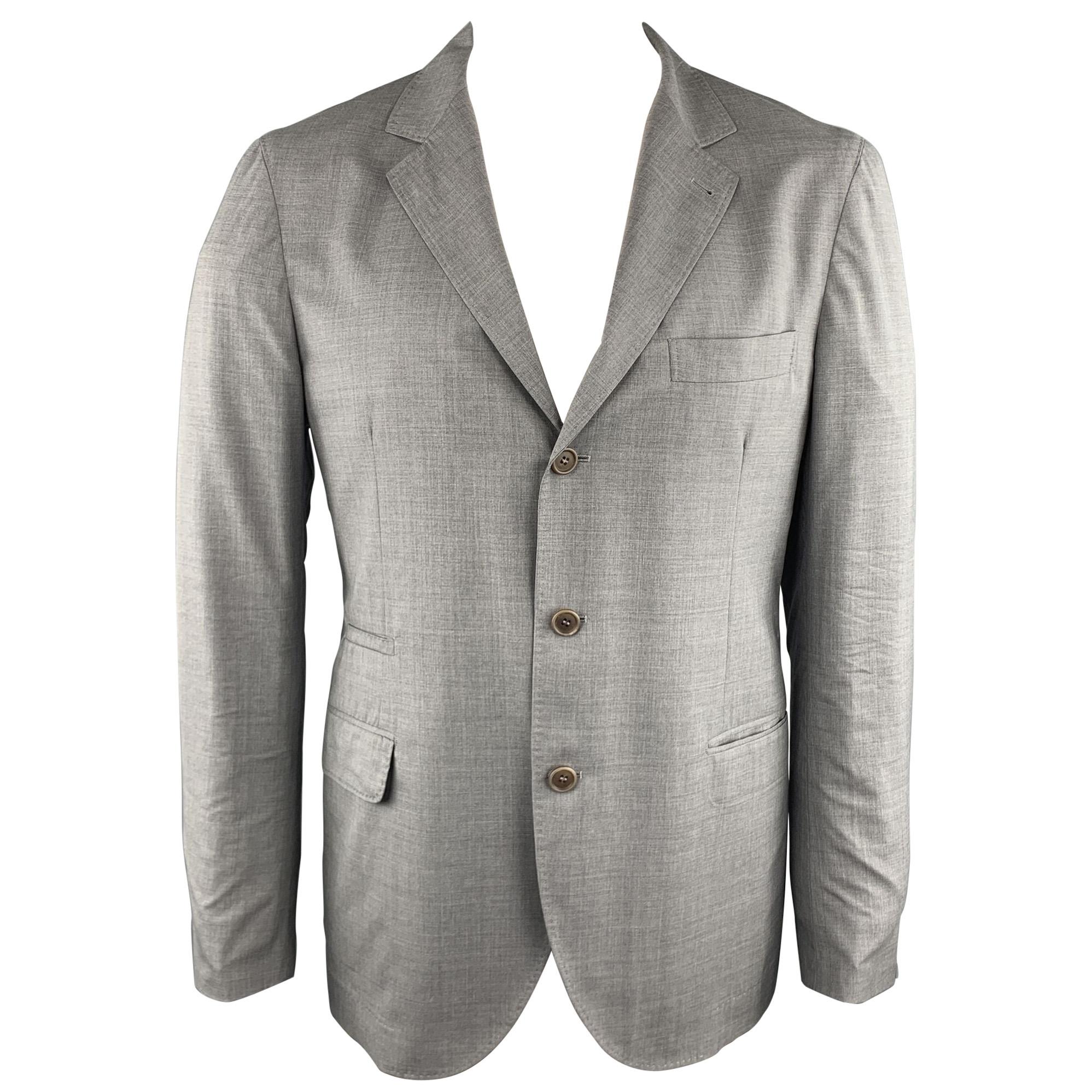 BRUNELLO CUCINELLI 44 Grey Solid Wool Silk Notch Lapel Sport Coat Blazer
