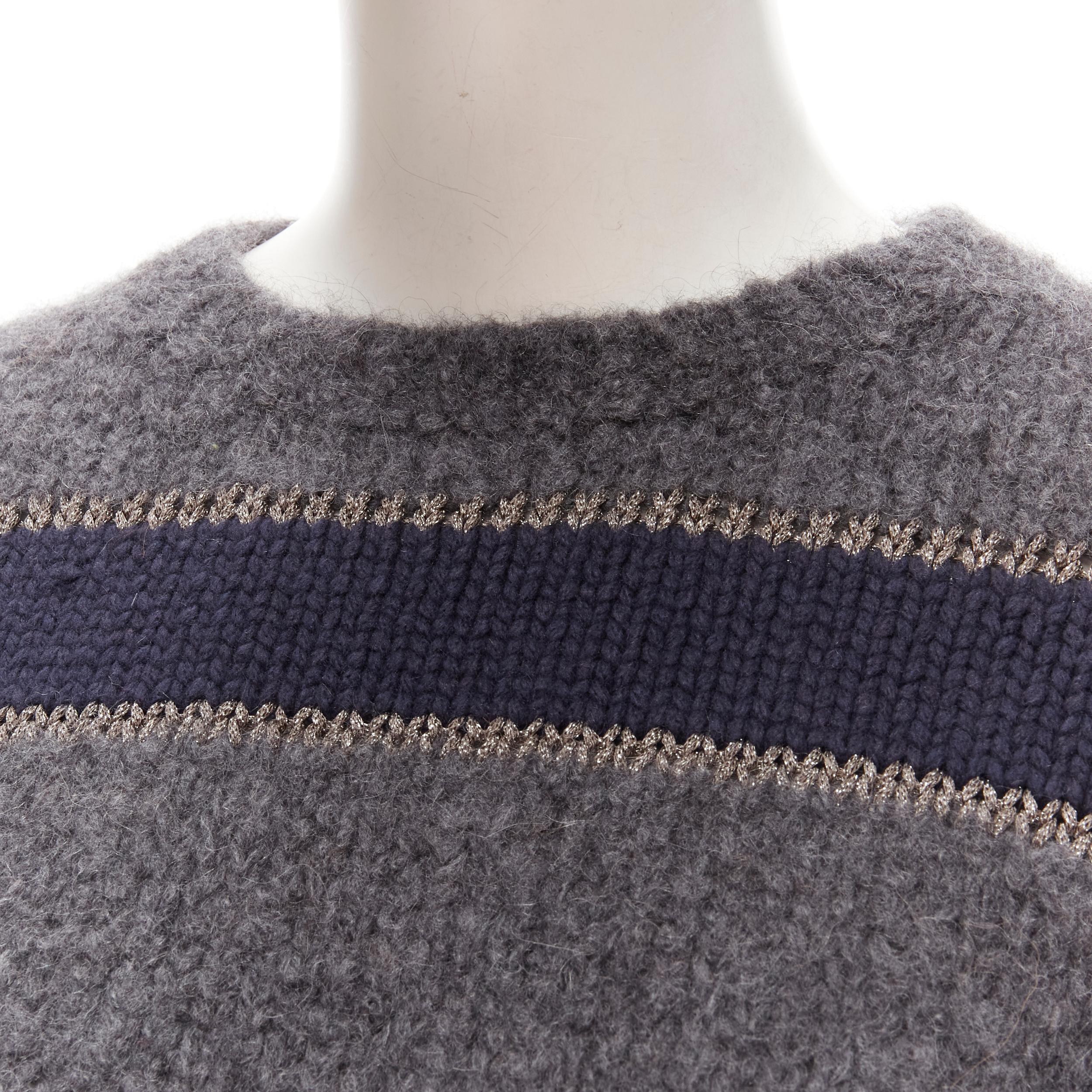 BRUNELLO CUCINELLI alpaca virgin wool navy metallic stripe cropped sweater XS 3