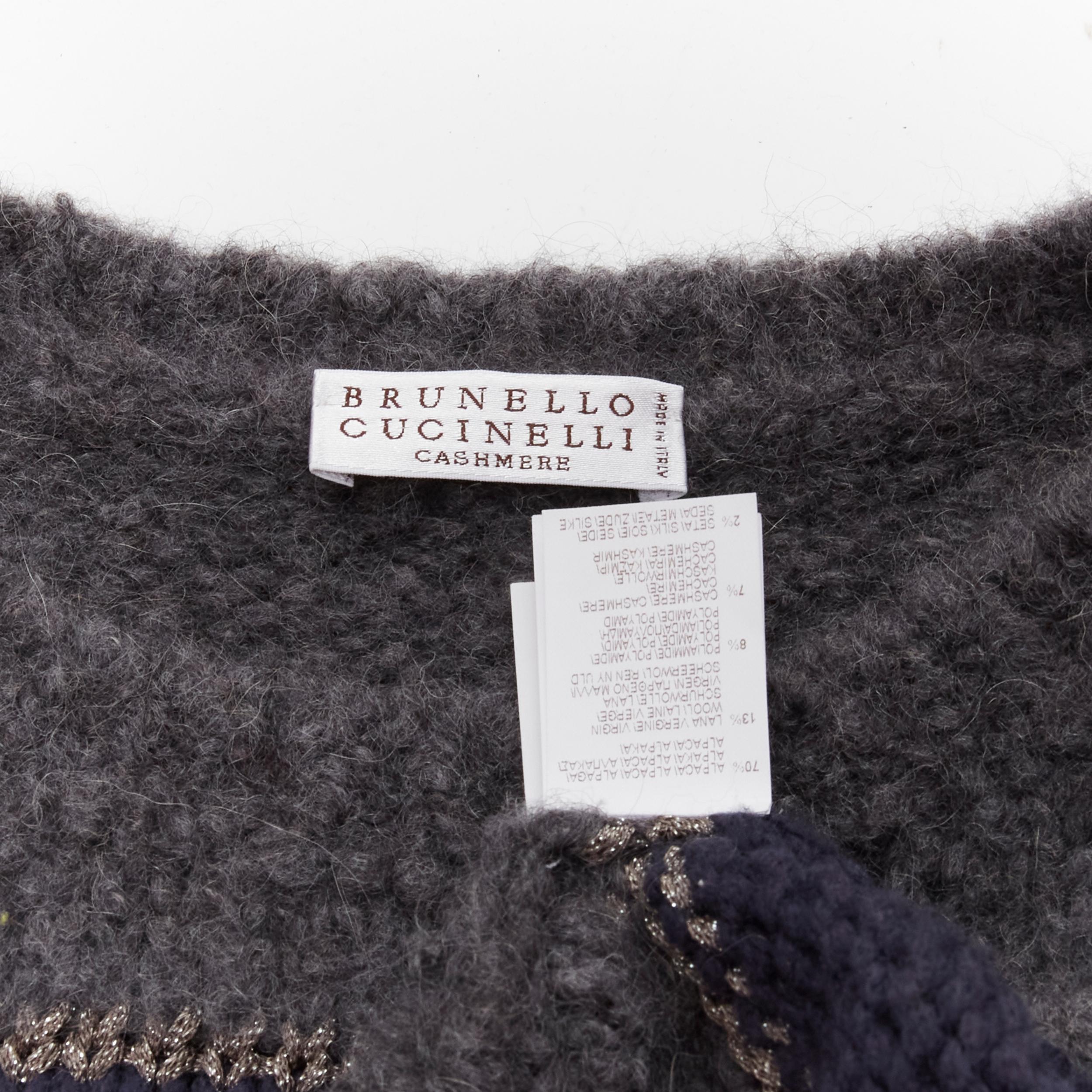 BRUNELLO CUCINELLI alpaca virgin wool navy metallic stripe cropped sweater XS 4