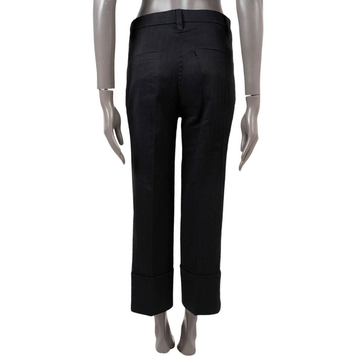 Black BRUNELLO CUCINELLI anthracite grey HERRINGBONE cotton MONILI CUFF Pants 38 XS For Sale