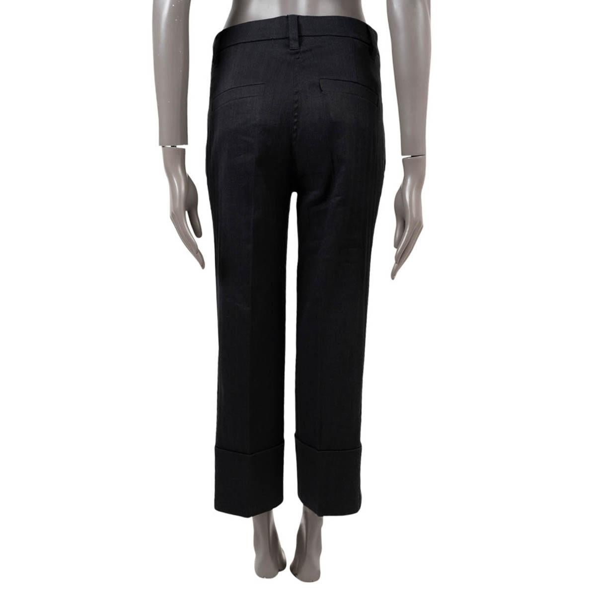 BRUNELLO CUCINELLI anthracite grey HERRINGBONE cotton MONILI CUFF Pants 38 XS In Excellent Condition For Sale In Zürich, CH