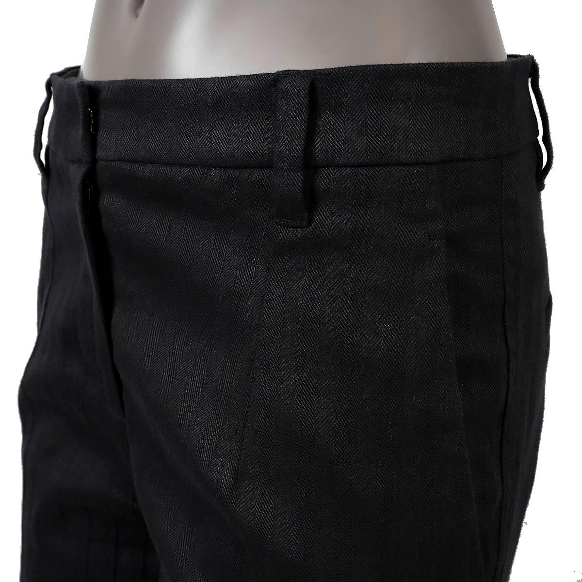 Women's BRUNELLO CUCINELLI anthracite grey HERRINGBONE cotton MONILI CUFF Pants 38 XS For Sale