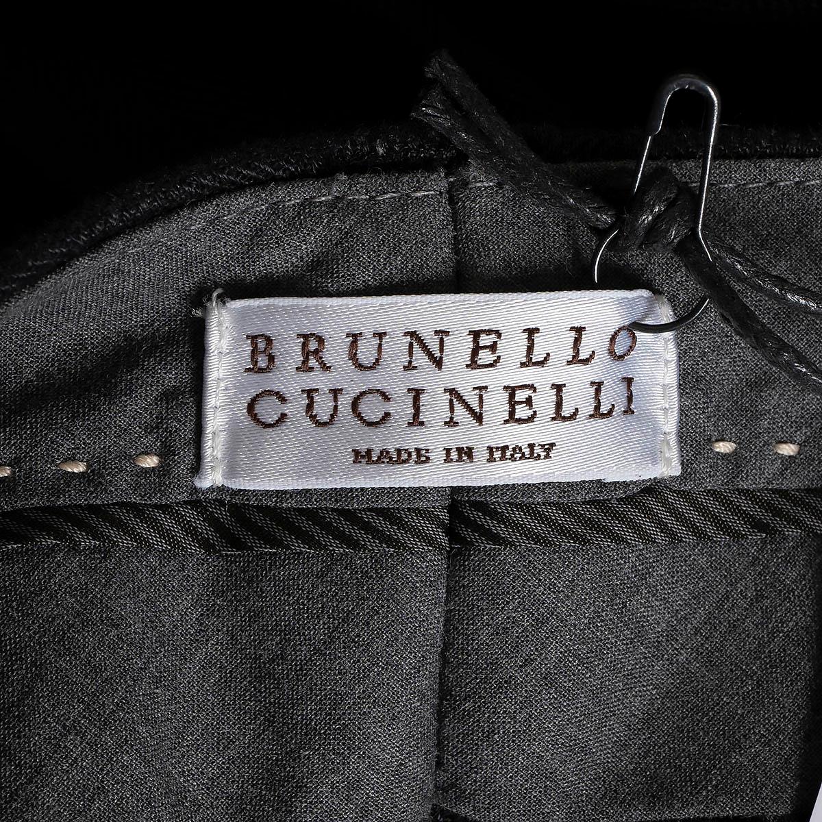 BRUNELLO CUCINELLI anthracite grey HERRINGBONE cotton MONILI CUFF Pants 38 XS For Sale 2