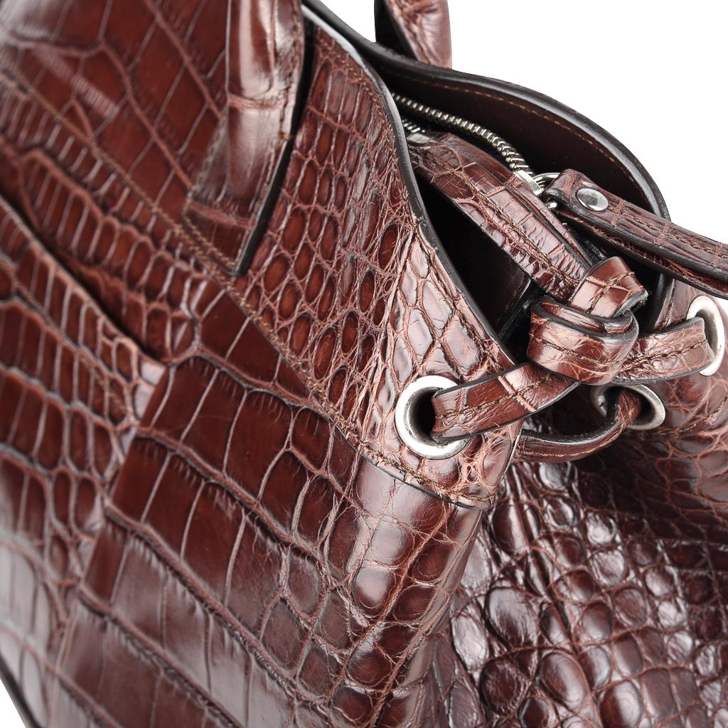 Brunello Cucinelli Brown Crocodile Satchel Bag In Excellent Condition For Sale In Miami, FL