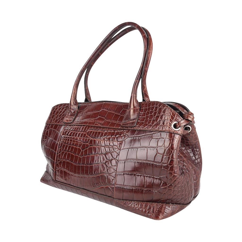Women's Brunello Cucinelli Brown Crocodile Satchel Bag For Sale