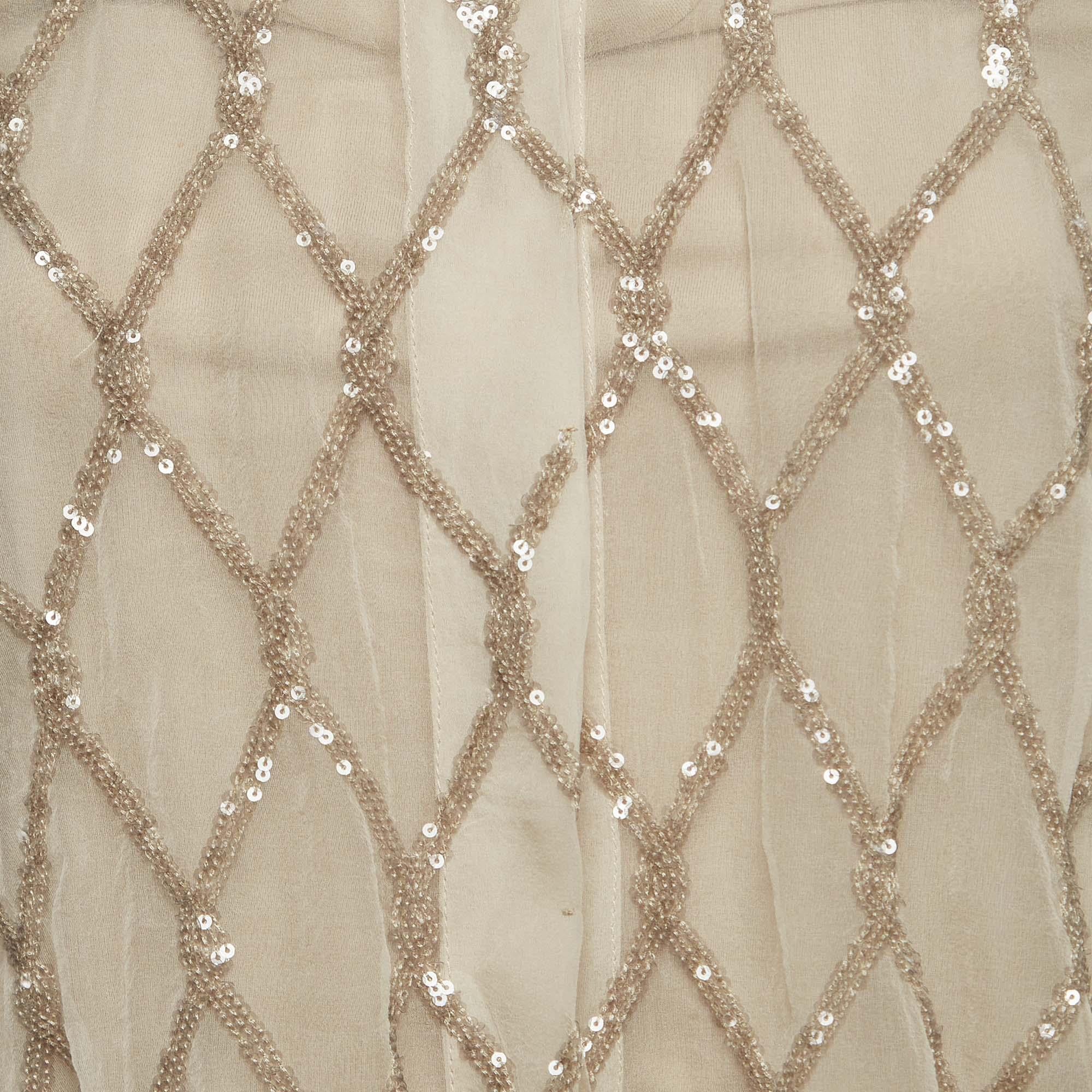 Brunello Cucinelli Beige Argyle Sequined Silk Shirt M For Sale 1