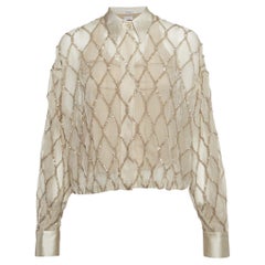Brunello Cucinelli Beige Argyle Sequined Silk Shirt M