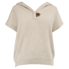 Brunello Cucinelli Beige Beaded Button Hooded Vest Size XS