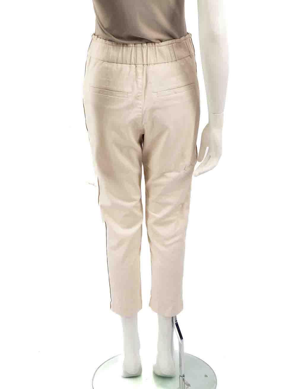 Brunello Cucinelli Beige Beaded Tapered Trousers Size S In Excellent Condition For Sale In London, GB