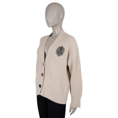 BRUNELLO CUCINELLI beige cashmere 2022 MONILI PATCH RIB-KNIT Cardigan Sweater L