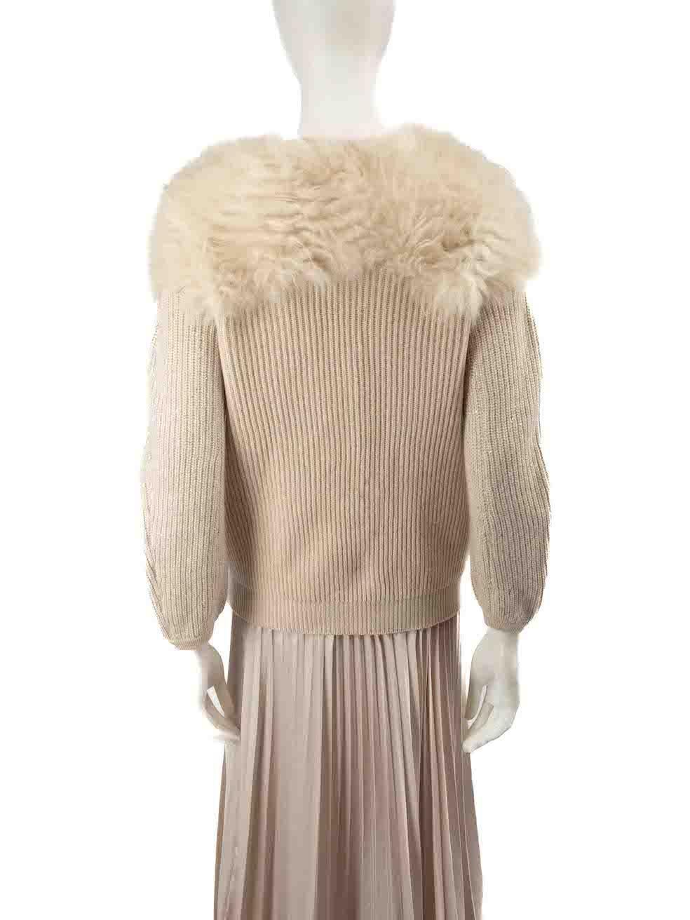 Brunello Cucinelli Beige Cashmere Fur Trim Jumper Size S In Good Condition For Sale In London, GB