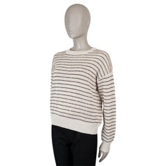 Maglione BRUNELLO CUCINELLI in cotone beige a righe con paillettes, collezione 2024, taglia L