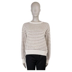 Maglione BRUNELLO CUCINELLI in cotone beige a righe con paillettes, collezione 2024, taglia L