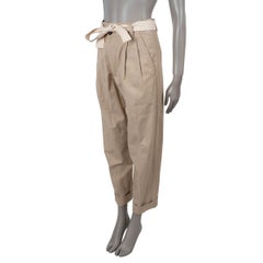 BRUNELLO CUCINELLI beige cotton & linen 2020 BELTED Pants 38 XS