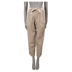 BRUNELLO CUCINELLI beige cotton & linen 2020 BELTED Pants 38 XS