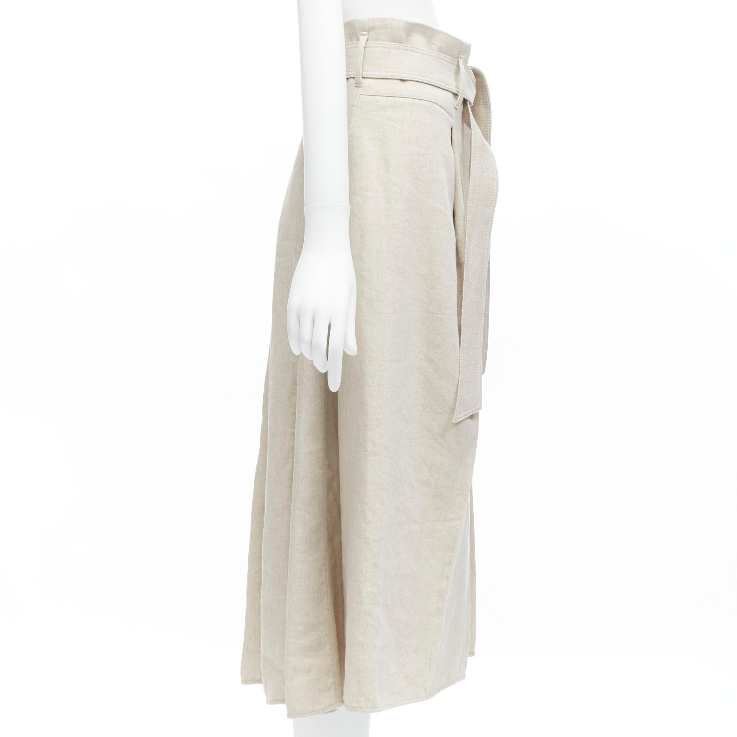 BRUNELLO CUCINELLI beige cotton linen tie belt A-line midi skirt IT40 S In Excellent Condition For Sale In Hong Kong, NT