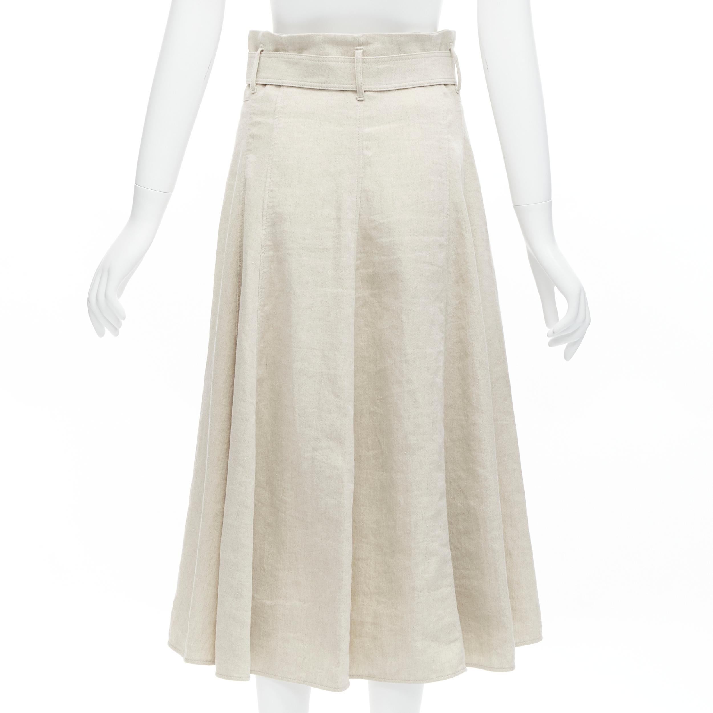 Women's BRUNELLO CUCINELLI beige cotton linen tie belt A-line midi skirt IT40 S For Sale