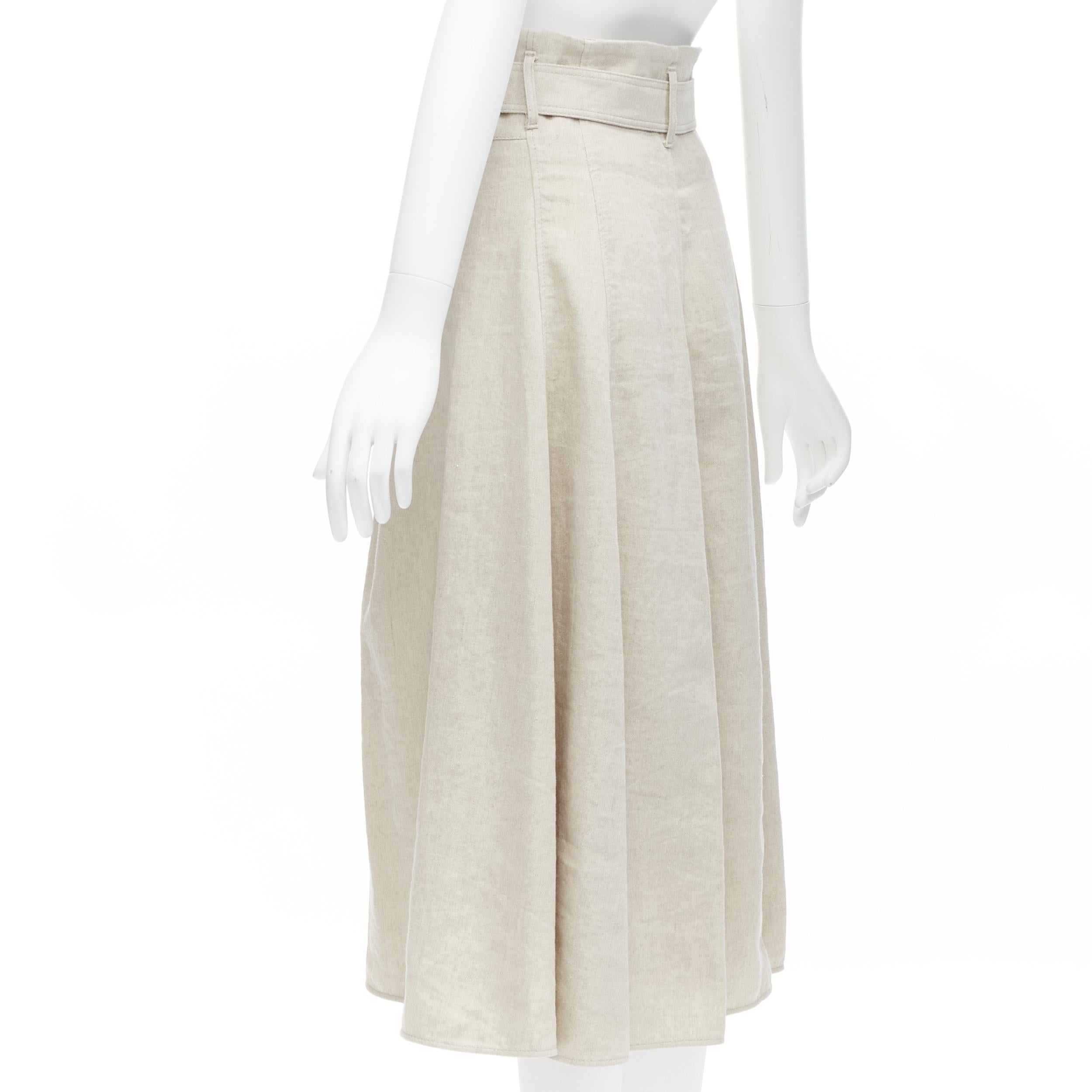 BRUNELLO CUCINELLI beige cotton linen tie belt A-line midi skirt IT40 S For Sale 1