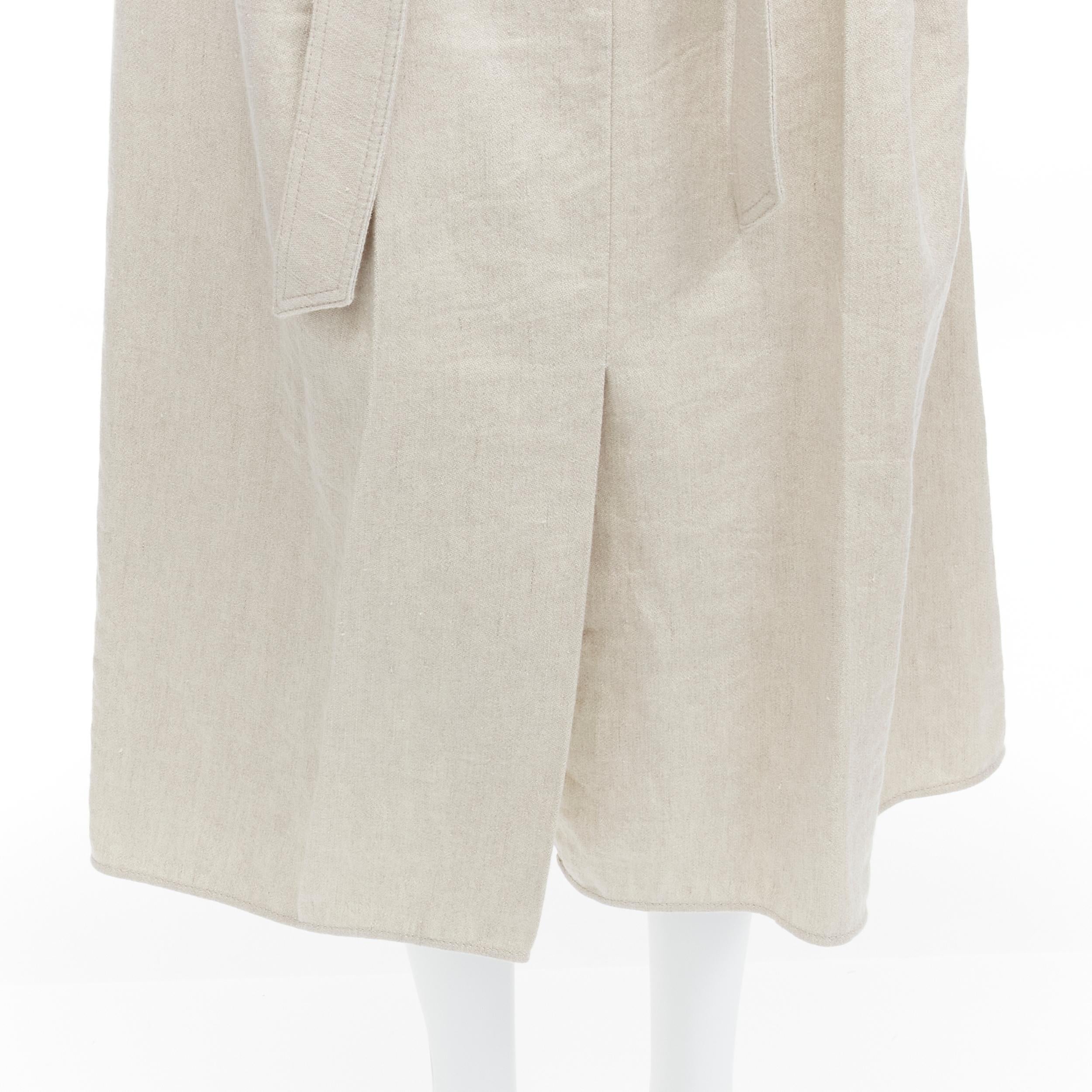 BRUNELLO CUCINELLI beige cotton linen tie belt A-line midi skirt IT40 S For Sale 2