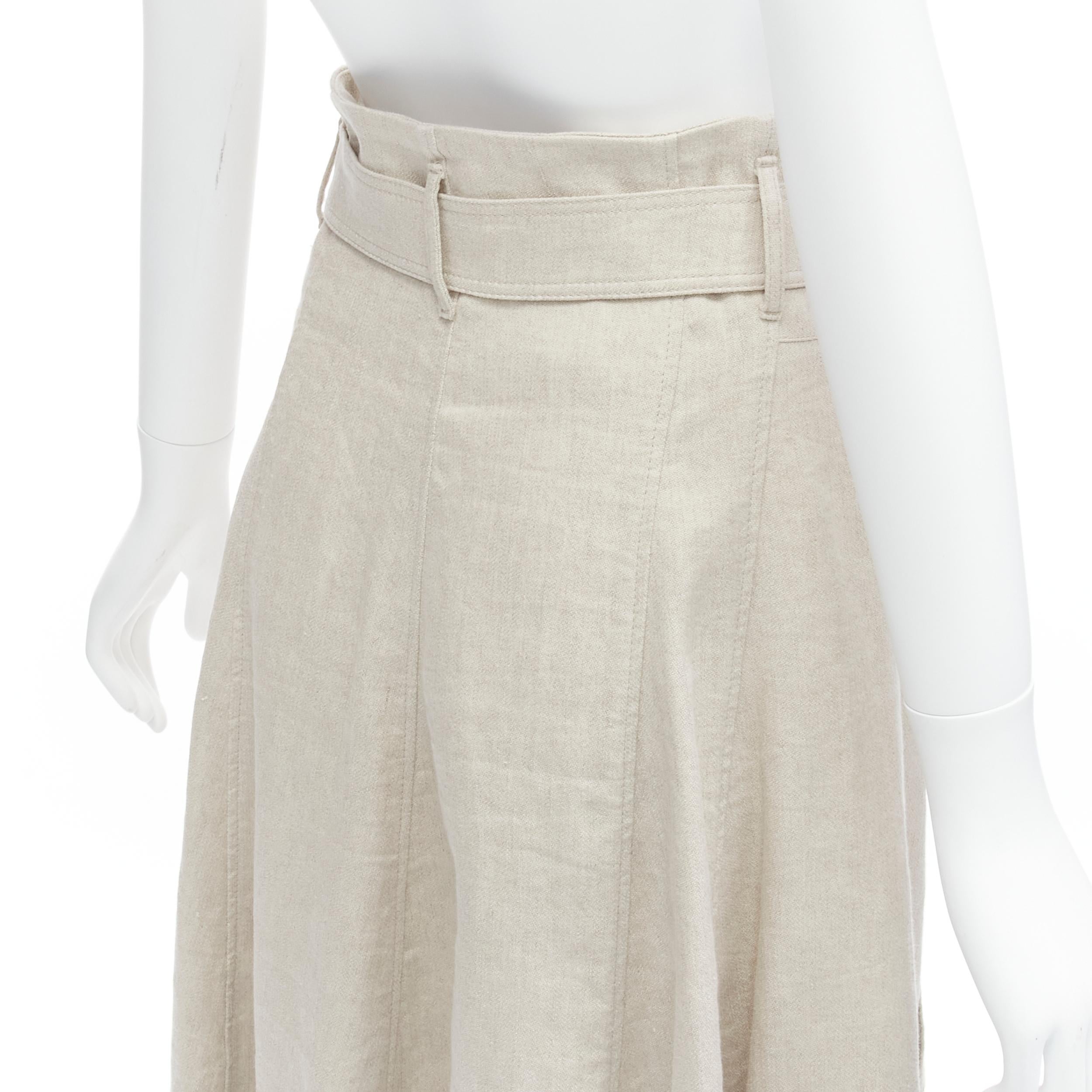 BRUNELLO CUCINELLI beige cotton linen tie belt A-line midi skirt IT40 S For Sale 3