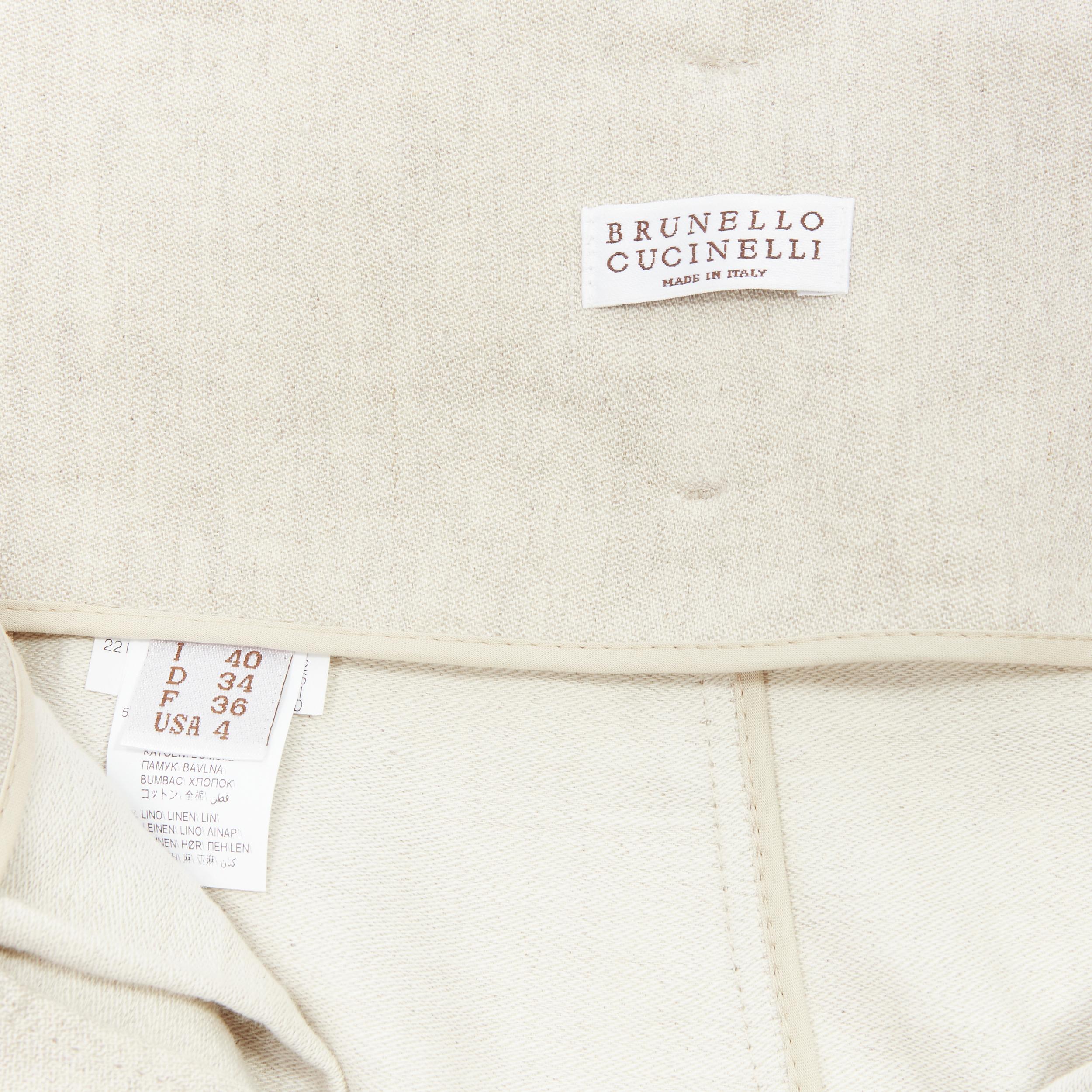 BRUNELLO CUCINELLI beige cotton linen tie belt A-line midi skirt IT40 S For Sale 4