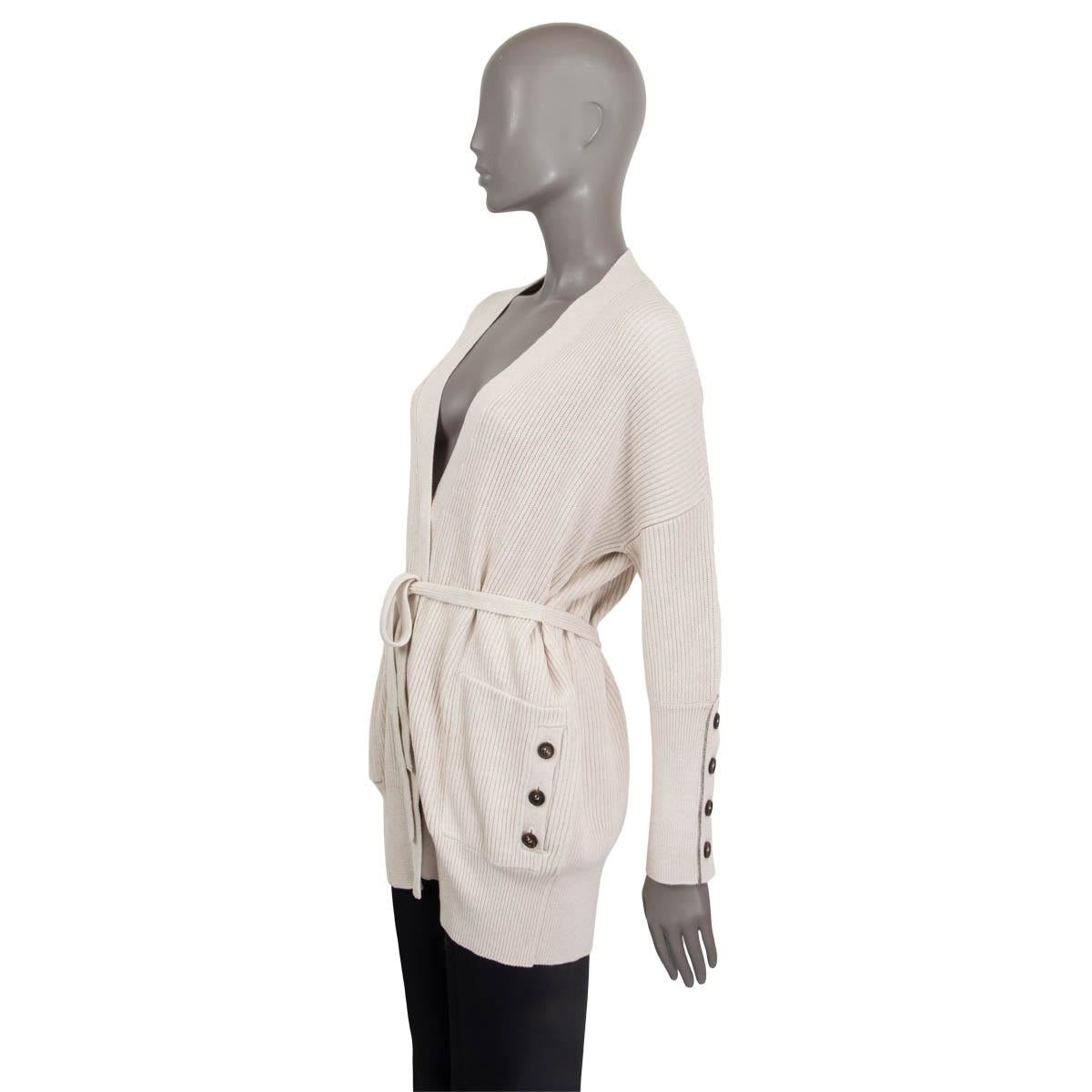 Beige BRUNELLO CUCINELLI beige cotton RIB BELTED Cardigan Sweater S For Sale