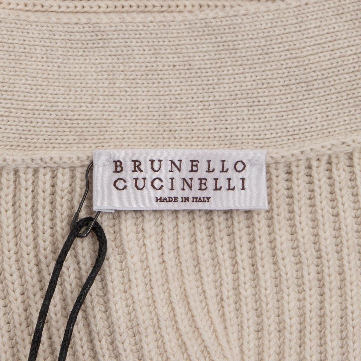 BRUNELLO CUCINELLI beige cotton RIB BELTED Cardigan Sweater S For Sale 1